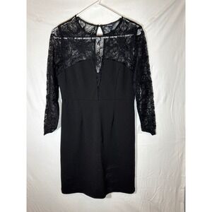 Sabie Black Lace Sheer Sleeve‎ Keyhole Neck Sheath Dress Size M